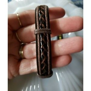 Mens Steeltime Brown Leather Bracelet Stainless Steel Rugged Jewelry New